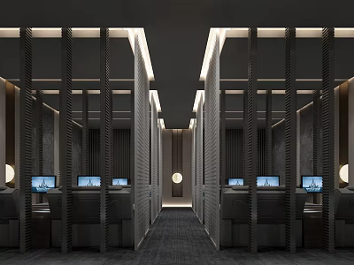 Modern Bath Center Interior Design With Partition Seating And Screen Facilities 3d model