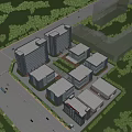 Modern Industrial Factory Complex With Multiple Buildings Flat Roofs And Surrounding Greenery 3d model
