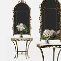 Elegant Console Table With Ornate Metal Frame Marble Top And Floral Arrangement