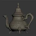Silver Ornate Engraved Teapot With Decorative Lid Handle And Feet For Household Use