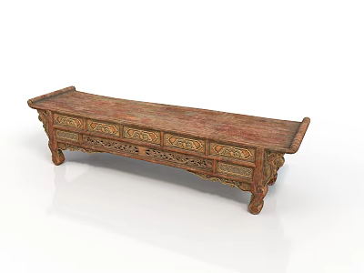 Classic Carved Wooden Bench With Intricate Patterns And Decorative Legs Design 3d model