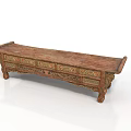Classic Carved Wooden Bench With Intricate Patterns And Decorative Legs Design