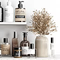 Stylish Organized Bathroom Accessories with Glass Bottles Ceramic Jars and Essential Toiletries