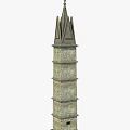 Tall Gothic Stone Pillar With Layered Structure And Spire Top Design