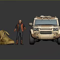 Beige SUV Model With Character Figure And Yellow Leopard Print Shoes