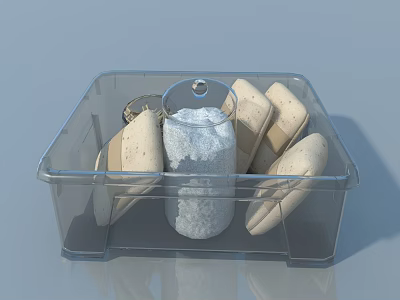Hinged Door Storage Container With Transparent Design Holding Salt Biscuit And Small Metal Objects 3d model