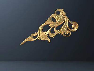 Golden Intricate Carved Corner Ornament With Floral Patterns And Curved Designs 3d model