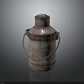 Rusty Metal Milk Can With Handle Lid Cylindrical Shape And Surface Rust Details