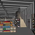 Spacious Supermarket Interior With Shelves Full Of Grocery Products Beverages And Snacks 3d model
