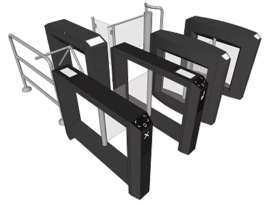 Public Facility Automatic Turnstile Gate With Black Structure And Transparent Panels 3d model