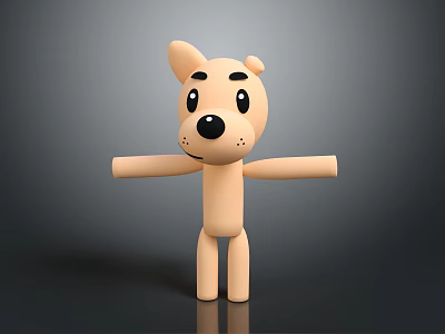 Cute Cartoon Puppy Doll with Light Brown Color and Extended Arms Legs 3d model