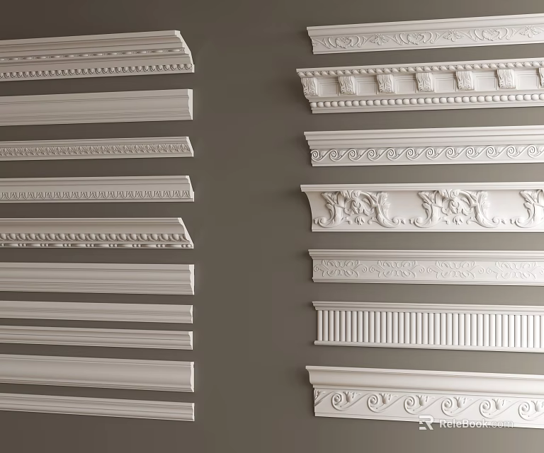 Various White Decorative Cornice Moldings With Ornate Patterns And Designs 3d model