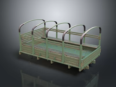 Light Green Metal Transport Cart With Curved Handrails And Industrial Wheels 3d model