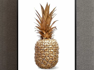 Elegant Golden Pineapple Botanical Painting Framed Wall Art for Home Decor 3d model