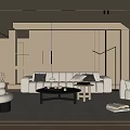 Modern Minimalist Living Room Interior With Beige Sofa Coffee Table Floor Lamp Bookshelf And Rug