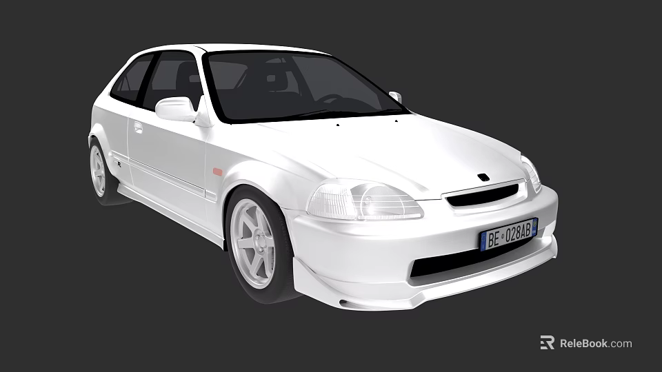 White Modified Hatchback Car With Sporty Alloy Wheels And Front Bumper 3d model
