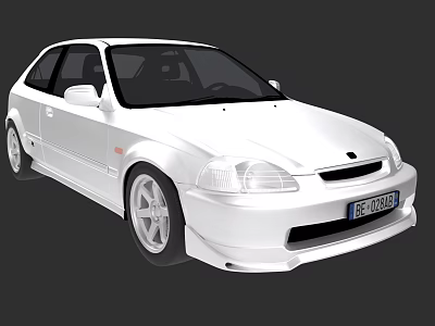 White Modified Hatchback Car With Sporty Alloy Wheels And Front Bumper 3d model