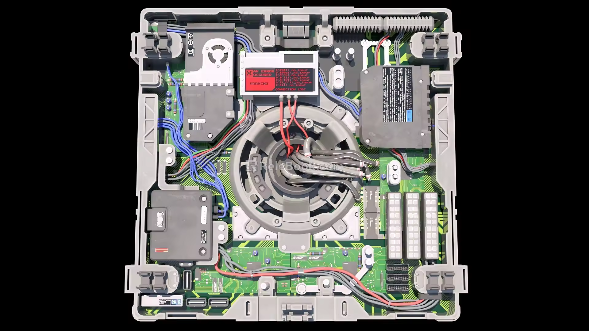 Network equipment hardware control panel CPU integrated graphics card circuit board chassis electronic components chip machinery 3d model