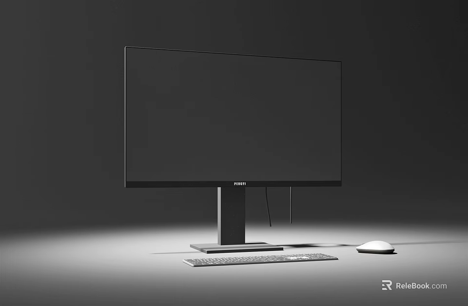 Modern Computer Monitor Setup With Keyboard Mouse Sleek Stand And Minimalist Design 3d model 
