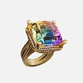 Gold Ring Jewelry With Square Colorful Gemstone And Intricate Setting Design
