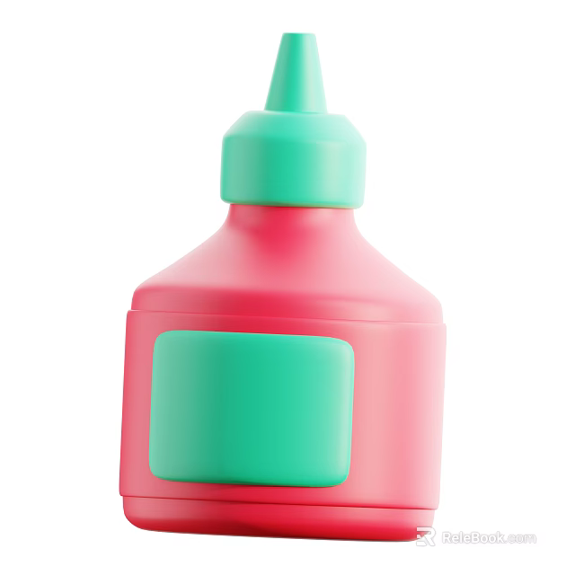 Pink Plastic Squeeze Bottle With Green Cap And Rectangular Label Design 3d model 