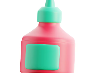 Pink Plastic Squeeze Bottle With Green Cap And Rectangular Label Design 3d model