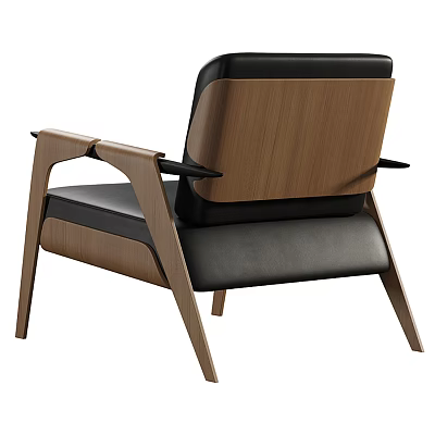 Modern Armchair Design With Wooden Frame And Black Leather Upholstery 3d model
