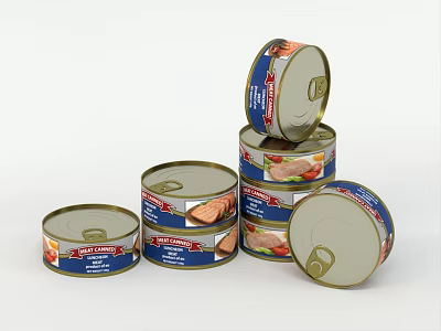 Stacked and Scattered Canned Food Containers with Colorful Labels Showcasing Fresh Contents 3d model