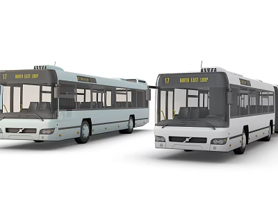 Two Modern White City Buses with Route 17 and Via Main St 3d model Two Modern White City Buses with Route 17 and Via Main St 3d model