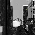 Elegant Modern Bathroom Interior With Marble Surfaces Freestanding Bathtub And Double Vanity