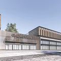 Modern Commercial Street Architectural Design Featuring Glass Facade Wooden Cladding And Shop Fronts