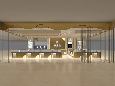 Elegant Jewelry Store Interior Design With Spacious Display Counters And Bright Lighting 3d model