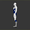 Silver And Blue Humanoid Figure With Red Chest Emblem And Metallic Body