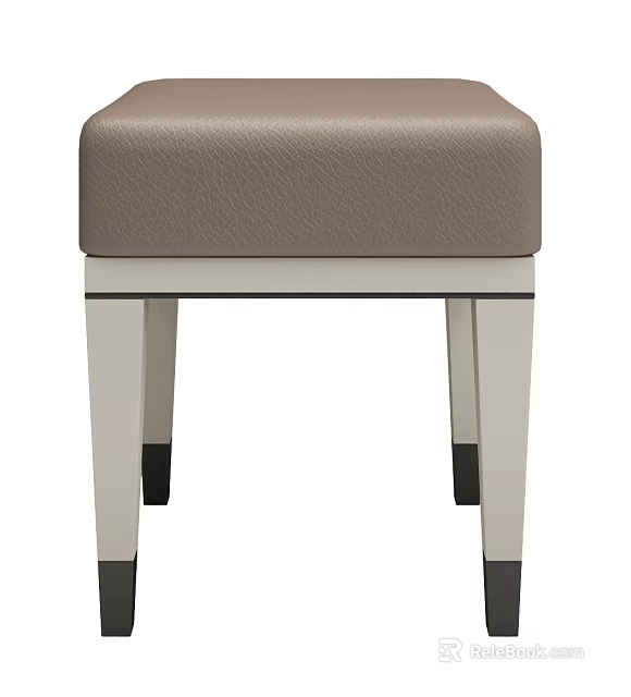Modern Stylish Stool With Brown Padded Seat And White Legs Black Feet 3d model 