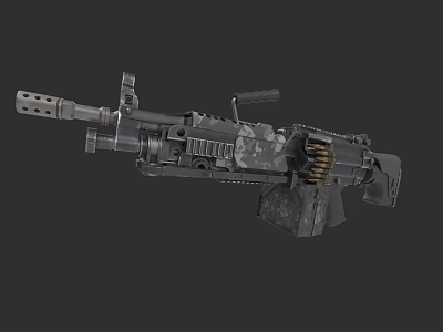 Military Machine Gun With Camouflage Pattern Ammunition Belt And Heat Vents Barrel 3d model