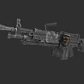 Military Machine Gun With Camouflage Pattern Ammunition Belt And Heat Vents Barrel