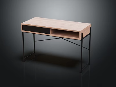 Contemporary Light Wood Desk with Black Drawer Open Compartment and Metal Frame 3d model
