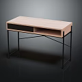 Contemporary Light Wood Desk with Black Drawer Open Compartment and Metal Frame