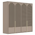 Modern Four Door Wardrobe with Lattice Panel Doors and Metal Handles in Light Wood Tone