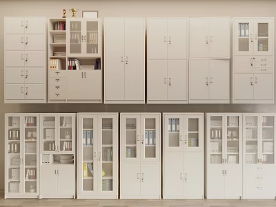 White Office Storage Cabinets With Glass Doors And Various Styles 3d model