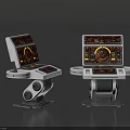 Two Modern Computer Consoles With Digital Screens And Interactive Interface Panels 3d model