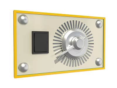 Industrial Control Panel With Yellow Border Silver Knob And Black Square Panel 3d model