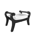 Classic Black Wooden Stool With Curved Armrests And White Padded Seat