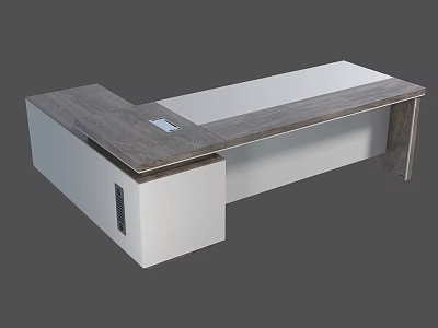 Modern L Shaped Office Desk With Wooden Top And White Cabinet 3d model