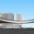 Modern High Rise Hotel Building Complex With Green Roof Plaza Water Feature And Pedestrian Walkways