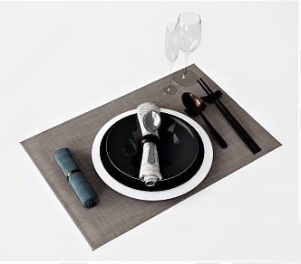 Modern Tableware Plate Napkin Placemat Chopsticks Spoon Goblet Wine Cup Glass Disc 3d model