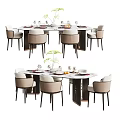 Modern Dining Table Set With Light Colored Chairs Decorative Plant And Tableware 3d model