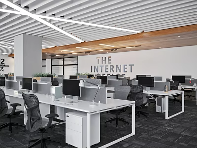 Modern Public Office Space With Open Layout Desks Computers And Ergonomic Chairs 3d model