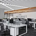 Modern Public Office Space With Open Layout Desks Computers And Ergonomic Chairs 3d model