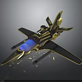 Cosmic Aerospace Craft Model With Black Gold Design And Blue Cockpit